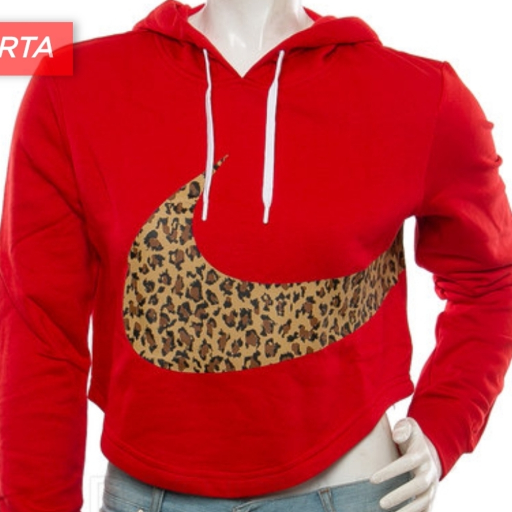 NEW NIKE LOOSE FIT Red Leopard Print Hoodie XL - Picture 6 of 7